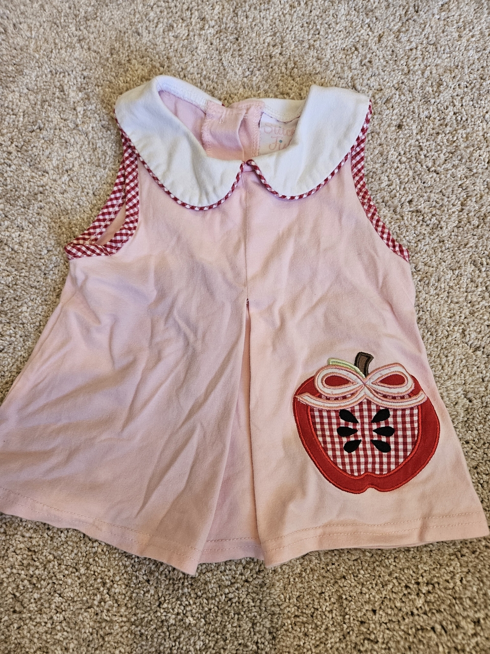 Stitchy Fish Girls Pink Apple Appliqué Dress Top with Peter Pan Collar